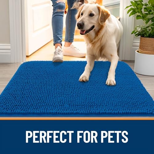 OLANLY Dog Door Mat for Muddy Paws 40x24, Super Absorbent Chenille Mud Mat