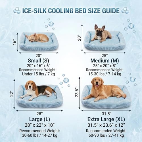 Cooling Dog Bed for Large Medium Small Dogs, Breathable Dog Cooling Mat with Self Cooling Ice Silk Fabric, Washable Summer Pet Bed for Indoor Outdoor, Blue Large