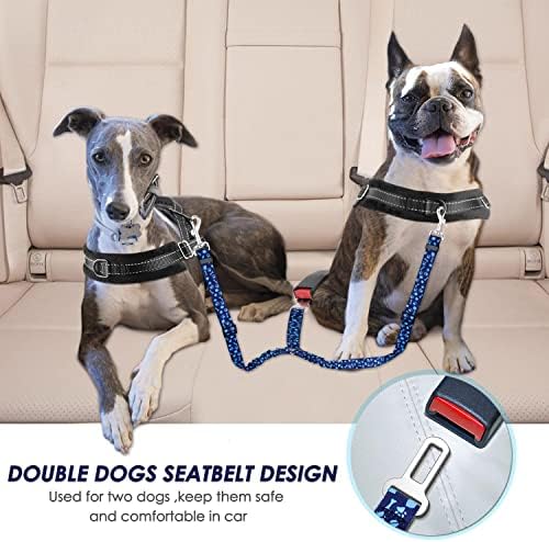 SlowTon Double Dog Seat Belt for Car with Elastic Bungee Buffer, Adjustable