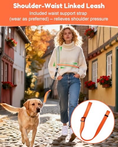 XiaZ Hands Free Dog Leash,Versatile Crossbody Dog Leash with Waist Support Strap,5.9-8 FT Waist Belt with Double Handles for Small Medium and Large Dogs Walking, Running and Jogging, Gray