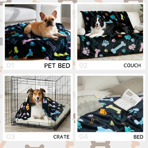 Rezutan Premium Blanket for Large Dogs, Cute Paw Pattern, Black 60x50 Inch