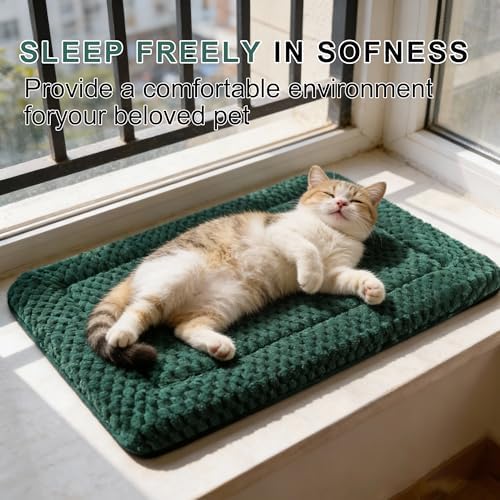 Dog Bed Mat – Soft & Comfortable Dog Kennel Pad for Crate – Durable Crate Bed & Mat for Dogs & Cats (Dark Green, XS(18"*14"*1.5"))