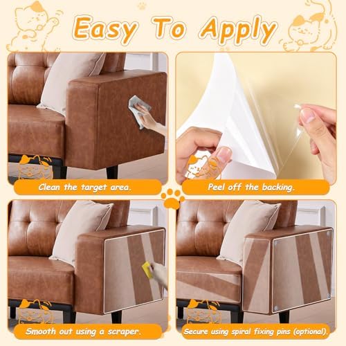 20Pack Self-Adhesive Cat Furniture Protector, Large Size Couch Protector from Cat Claws, Removable Anti Scratch Furniture Protector for Sofa Back Walls Corners with 80 Twist Pins