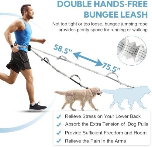 Hands Free Dog Leash with Pouch, Retractable Bungee with Double Padded Handles, Dog Leashes with Bungee for Medium & Large Puppy