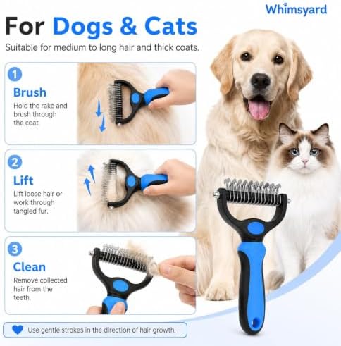 Dog Brush, Universal Pet Detangling Comb for Dogs, Double-Sided Undercoat Rake Deshedding Brush for Long-Haired Pets (2pcs S&S Pink)