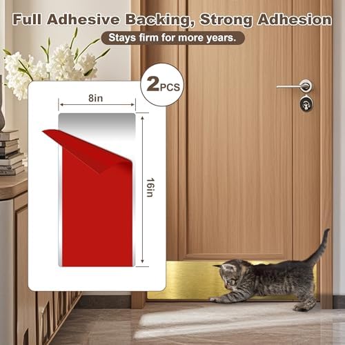 2 PCS 8" x 16" Brushed Door Kick Plate, Self-Adhesive, Rounded Corners
