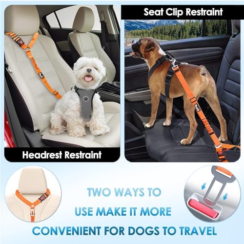 Lukovee Dog Seat Belt, 2 Pack, 3-in-1 Headrest & Seatbelt Clip & Latch