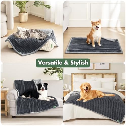 Waterproof Puppy Blankets for Small Dogs - Cozy Fleece Calming Cat Blanket for Couch Furniture Protector, Washable Dog Blankets for Indoors & Outdoors, Grey, 25"x35"