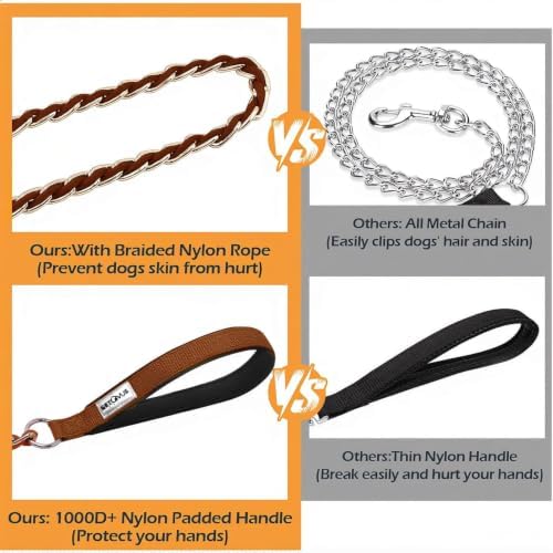 Chain Dog Leash, Bite-Proof Metal Leash, with Padded Handle