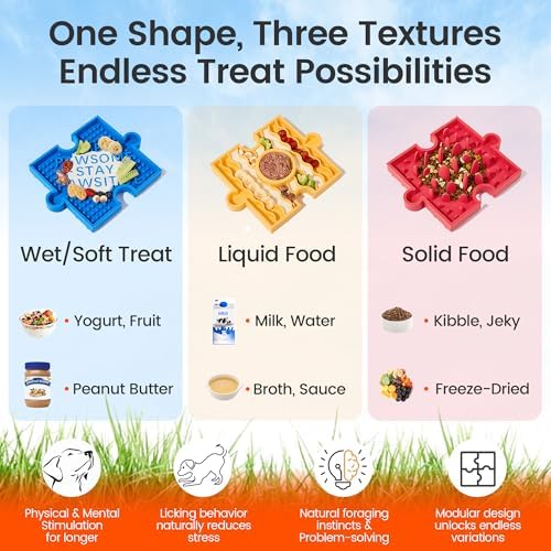 HowGo Puzzle Slow Feeder Lick Mat for Dogs and Cats, 38+ Suction Cups|Non-Slip Heavy Duty Maze Enrichment Blow BPA-Free Silicone|Reduce Boredom Anxiety Free Combination (2PCs, Blue&Yellow)