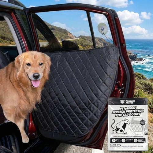 Panther Armor Car Door Protector for Dogs, Scratch Resistant Liner with Clips and Suction Cups, Large Size, Protects Car Doors from Dog Scratches, Fits Cars, SUVs, and Trucks