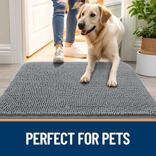 OLANLY Dog Door Mat for Muddy Paws 44x32, Super Absorbent Chenille Mud Mat