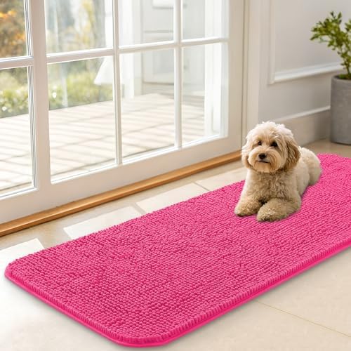 OLANLY Dog Door Mat for Muddy Paws 47x17, Super Absorbent Chenille Mud Mat