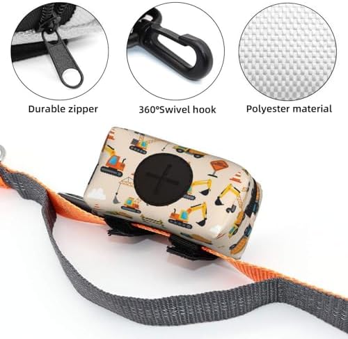 Portable Dog Poop Bag Dispenser Construction Cartoon Truck, Zippered Pouch Pet Waste Bag Holder with Carabiner Clip