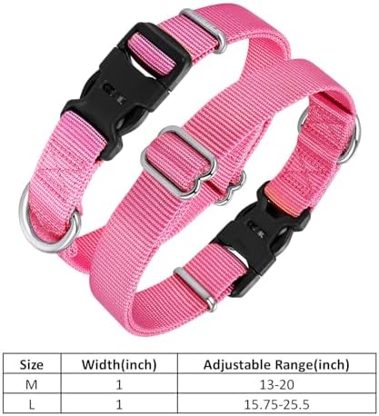 Mikivery Nylon Dog Collar with Quick Release Buckle Soft Adjustable Sturdy for Small Medium Large Dogs Pink,L
