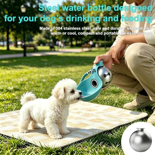 Portable Dog Water Bottle, Flip-Top Silicone Bowl Design, Insulated Hot & Cold Retention Material, One-Hand Leakproof Use, Perfect for Walking & Hiking, 10oz (Blue, Printing)