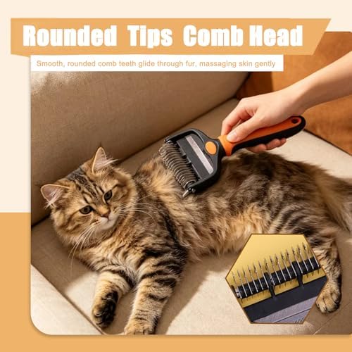 2-in-1 Deshedding Dog Brush with 6/11 Teeth Undercoat Rake,Dual-Sided Stainless Steel Dematting Comb for Dogs and Cats,Pet Detangler Comb for Long Haired Dogs Thick Coats