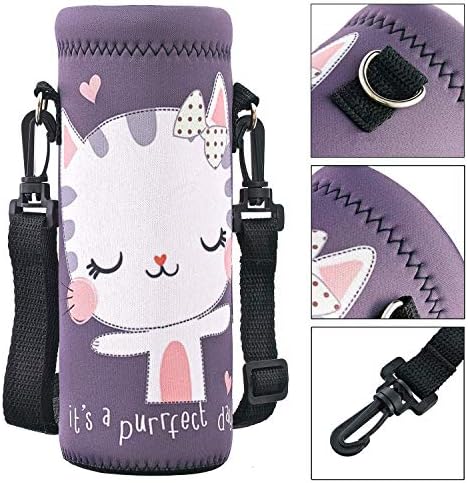 RICHEN Neoprene Water Bottle Carrier Bag with Adjustable Shoulder Strap,Insulated Water Bottle Cover for Stainless Steel/Glass/Plastic Bottles