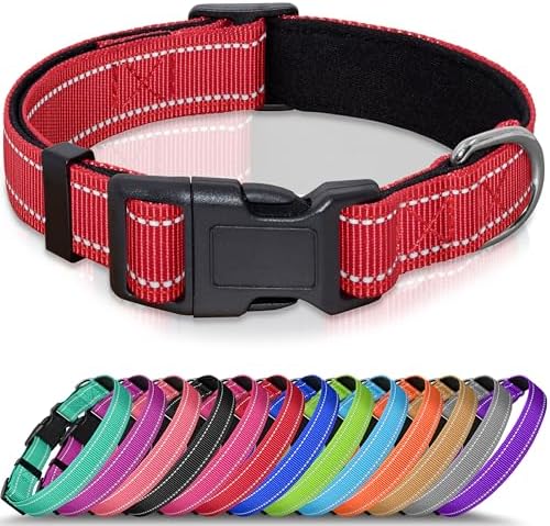 Seyezo Reflective Dog Collar, Soft Neoprene Padded Collar(Red,M)