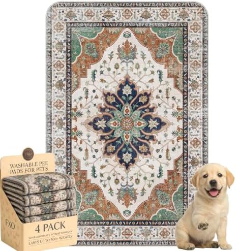 4PACK Washable Pee Pads for Dogs,Great Urine Absorbent Reusable Puppy Training Pads,Waterproof,Leak-Proof & Non-Slip Potty Pads for Whelping,Crate,Playpen,Bed.(Dark Teal Floral,24"x36")