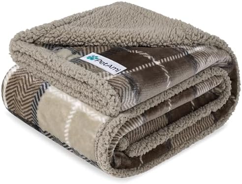PetAmi Waterproof Dog Blanket for Large Dog Cat Pet, 60x80, Plaid Taupe