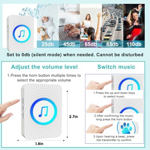 Dog Door Bell for Potty Training, Smart Wireless Doggie Doorbell to Go Outside, 1000 Feet Long Range with IP65 Waterproof Super-Light Touch Button, 60 Melodies & Adjustable Volume (White)