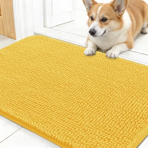 OLANLY Dog Door Mat for Muddy Paws 30x17, Super Absorbent Chenille Mud Mat