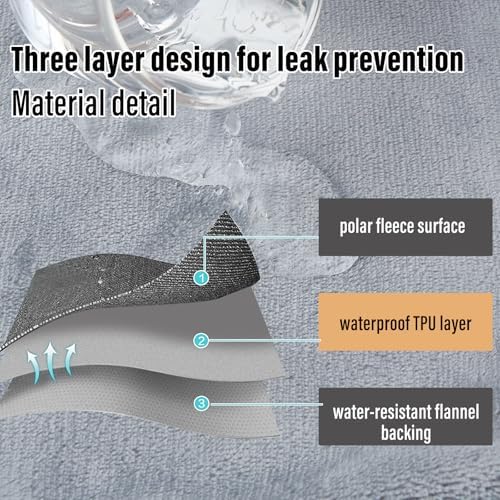 Ahinahwap Waterproof Blanket for Bed, 80"x90" Leak-Proof Design, Reversible & Washable King Size Waterproof Blanket, Large Water Resistant Blankets, Reusable (Black/Light Grew)