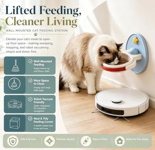 2-in-1 Elevated Ceramic Cat Bowl Wall-Mounted or Floor-Standing, Anti-tip Design Adjustable Height with Foldable/Removable Stand Suitable for Cats and Small Dogs (2Pc Green)
