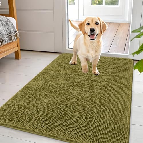 OLANLY Dog Door Mat for Muddy Paws 44x32, Super Absorbent Chenille Mud Mat