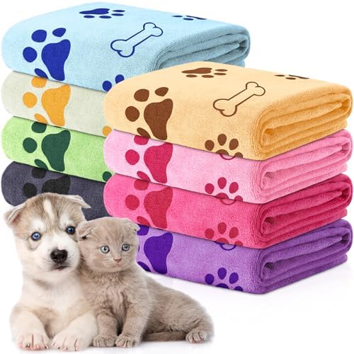 8 Pcs Dog Towel for Drying, 18 x 28 Inch, Dog Paw and Bone, Sweet Color