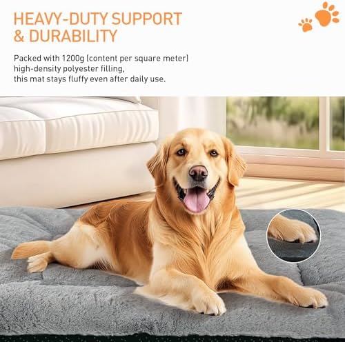 Washable Dog Crate Bed Mat for Medium/Large Dogs – All-Season Comfort with Ultra-Soft Flannel & Heavy-Duty Support (Gray, 30''L*19''W)