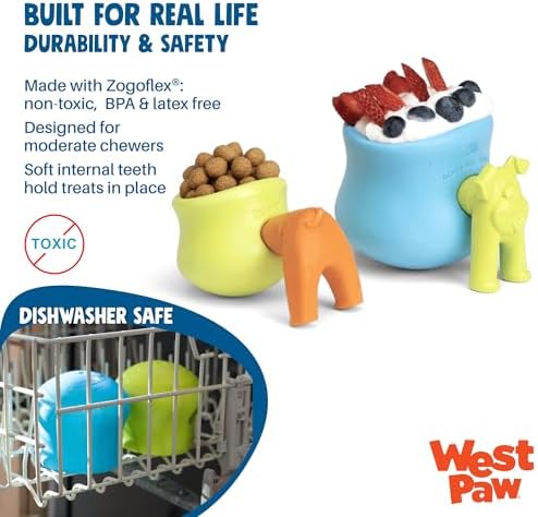 WEST PAW Zogoflex Toppl Interactive Treat Dispensing Puzzle Dog Toy for Mental Stimulation & Enrichment-Holds Kibble & Treats-Lickable, Freezable & Dishwasher Safe-Made in USA-X-Large-Aqua Blue