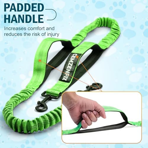 Hands Free Dog Leash with Waist Belt – No-Pull Bungee, Dual Padded Handles & Zipper Pouch for Running, Walking & Training – Adjustable Waist Leash for Large & Medium Dogs