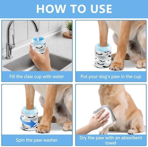 Halloween Ghosts and Bats Dog Paw Cleaner Cup, Portable Paw Washer with Soft Silicone Brush, Pet Foot Cleaner for Small Medium Large Dogs Cats, 2.56x4.53 Inch
