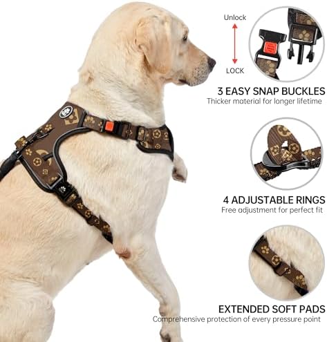 NESTROAD Reflective Dog Harness for Large Dogs,No Pull Dog Vest Harness Set