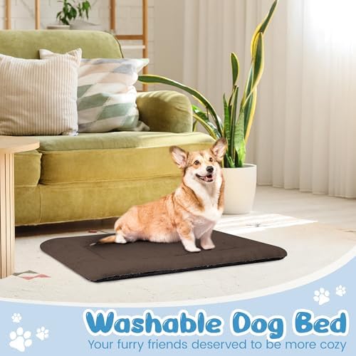 Dog Crate Pad, Washable Cozy Dog Bed Mat for Small Dogs 24"x18", Brown