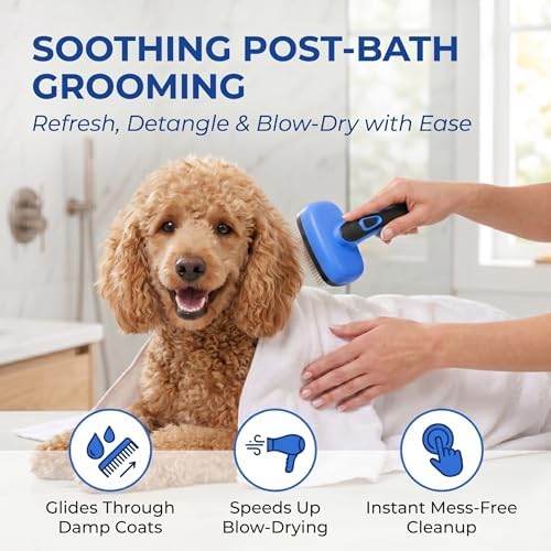Self Cleaning Slicker Brush for Dog and Cat Shedding, Blue