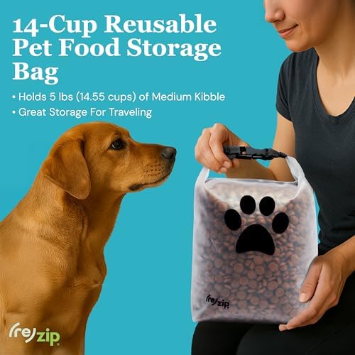 (re) zip Pet Food Storage Bag & Kibble Carrier, 14-Cup Roll Top, Black