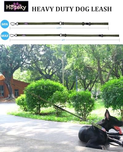 Hotsky Heavy Duty Double Handle No Bungee Dog Leash,ArmyGreen,4.5-6 FT