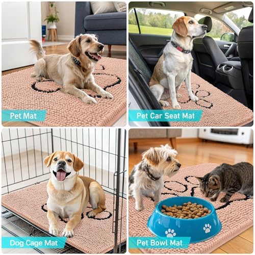 OLANLY Dog Door Mat for Muddy Paws 30x20, Paw Print Design Chenille Mud Mat