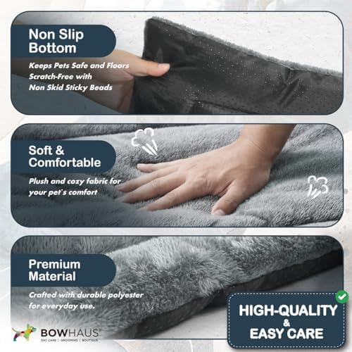 BOWHAUS 20.8" x 15” Machine-Washable Fluffy Dog Bed for 24" Kennel, Soft Crate Mat with Non-Slip Bottom, Cozy Pet Pad for Sleeping, Small Dog Kennel Flat Bed
