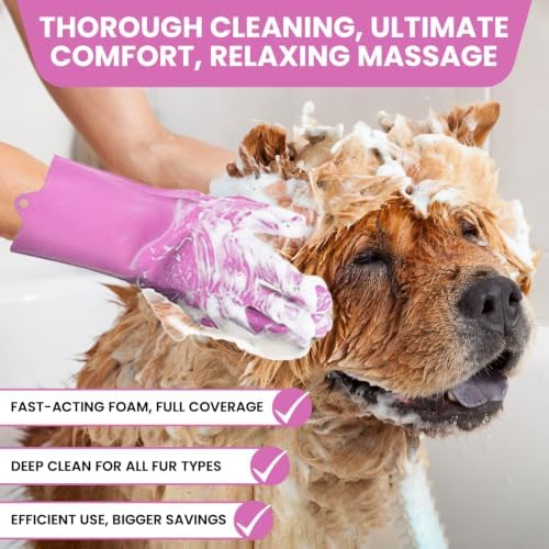 9PCS Pet Grooming & Bathing Kit with Storage Bag for Dogs & Cats, Silicone Washing Gloves, Shampoo Brush, Shedding, Cleaning & Massage (Pink)