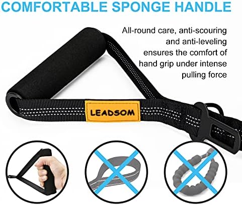 6FT Highly Reflective Heavy Duty Elastic Bungee Medium and Large Dog Leash Shock Absorbing with Comfortable Padded Handle and Traffic Handle Suitable for Training