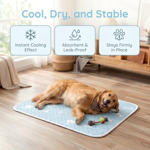 Cooling Mat for Dogs, Ice Silk No Gel Non-Slip Washable Puppy Pad for Indoor Outdoor Travel, L 27.6"x19.7"