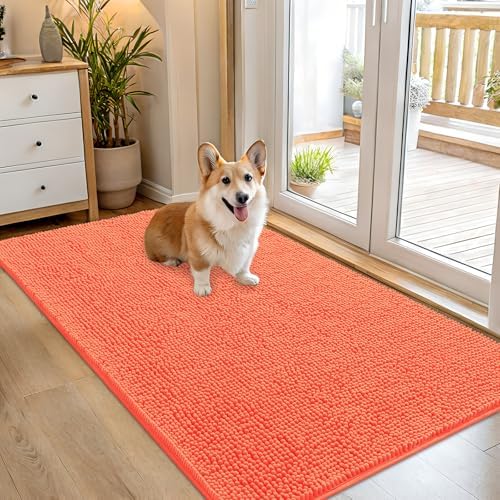 OLANLY Dog Door Mat for Muddy Paws 54x32, Super Absorbent Chenille Mud Mat