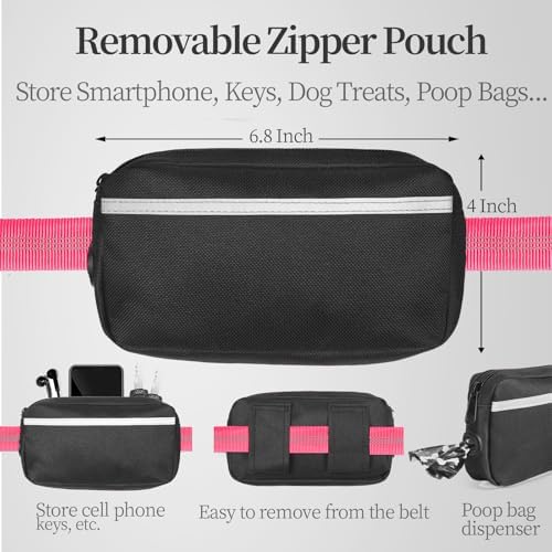 iYoShop Hands Free Dog Leash with Zipper Pouch, Large, 25-120 lbs, Pink
