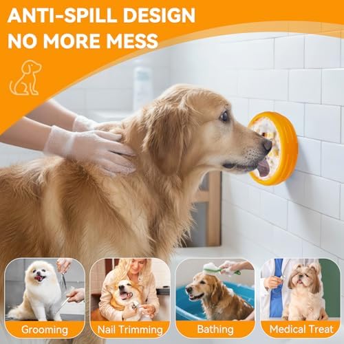 Dog Lick Bowl, Animire Freeze Lick Mat for Dogs, Non-Slip Slow Feeder Licking Bowl Enrichment Treat for Distraction Anxiety Relief, Food Grade Silicone, Dishwasher Safe(Orange,XL)
