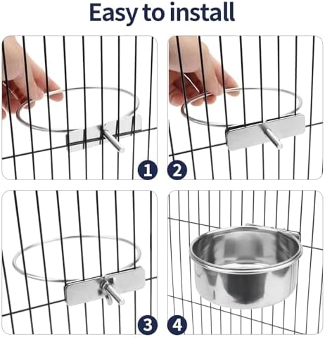 Bird Cage Feeder, Bird Feeder for Cage, 8 Pcs 10OZ Stainless Steel Parrot Food Water Bowls with Clamp Holder, Hanging Feeding Dish Cups for Cockatiel Parakeet Conure Budgie Lovebird Small Animal