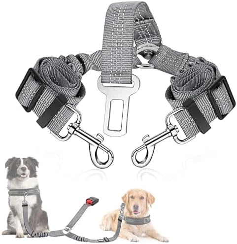 SlowTon Double Dog Seat Belt for Car with Elastic Bungee Buffer, Adjustable